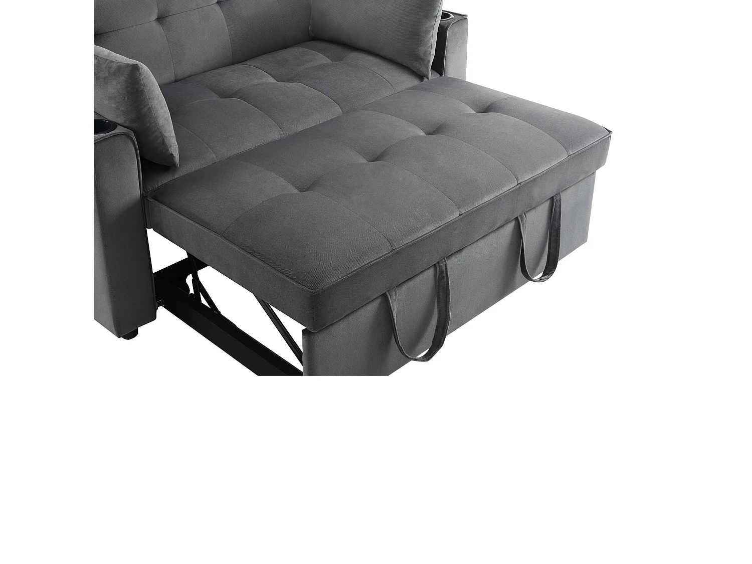 Sofá-cama dobrável ajustável multiângulo - 2 lugares - Tecido de veludo - com suporte para copos e almofadas - cinzento