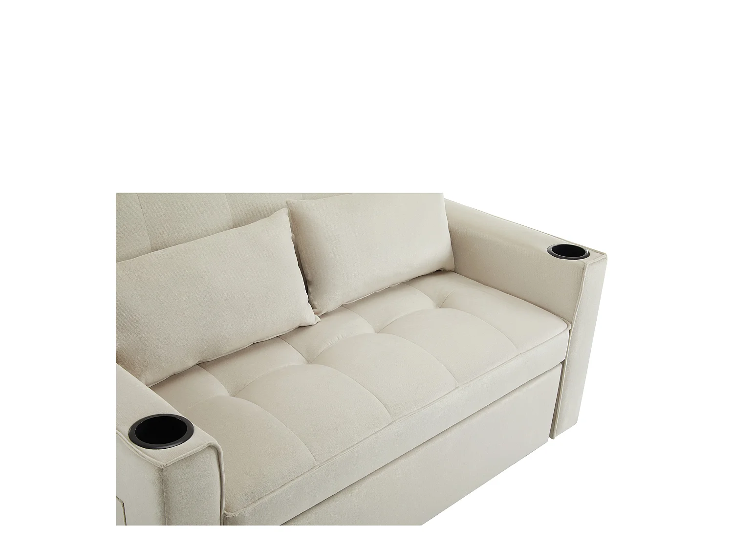 Canapé-lit pliant réglable multi-angles - 2 places - tissu en velours - avec porte-gobelet et oreillers - Beige