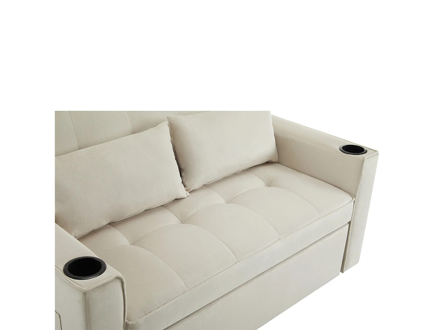 Canapé-lit pliant réglable multi-angles - 2 places - tissu en velours - avec porte-gobelet et oreillers - Beige