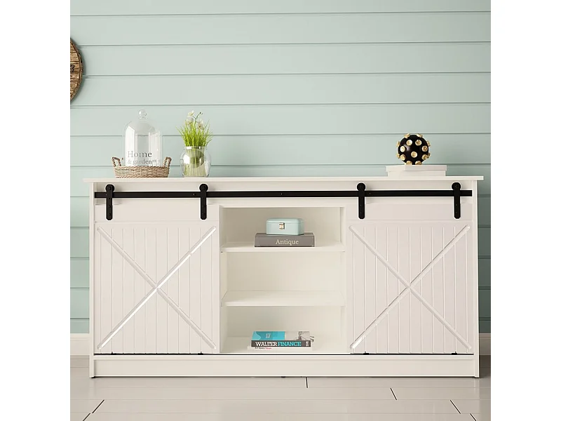 Buffet design blanc portes coulissantes 160 cm Hexa