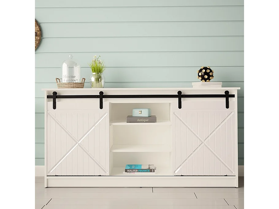 Credenza design Hexa bianca con ante scorrevoli 160 cm