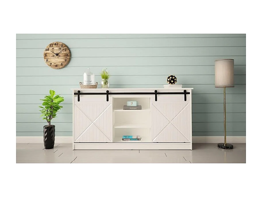 Credenza design Hexa bianca con ante scorrevoli 160 cm