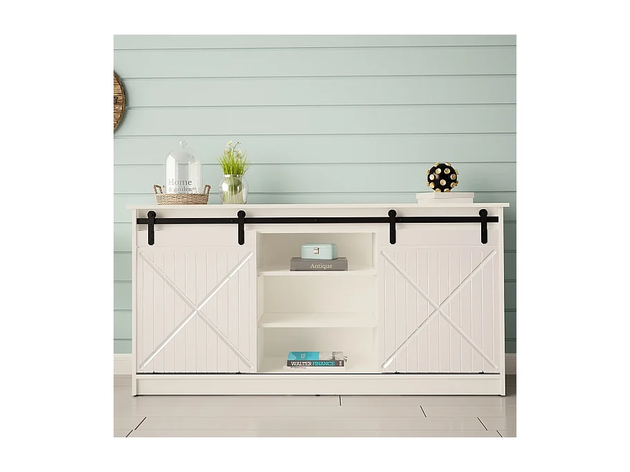Buffet design blanc portes coulissantes 160 cm Hexa