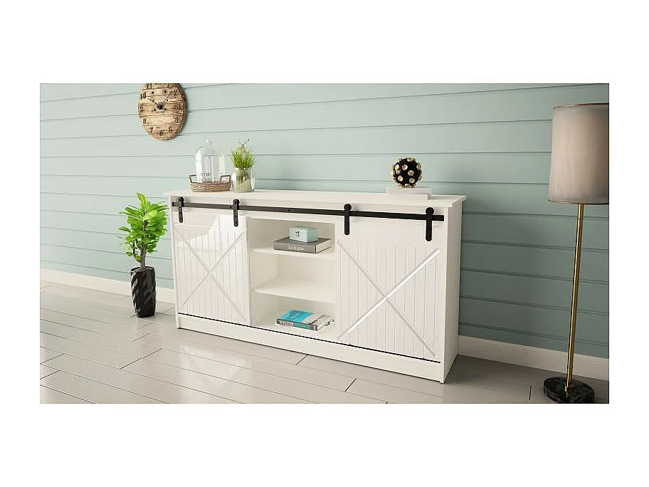 Buffet design blanc portes coulissantes 160 cm Hexa