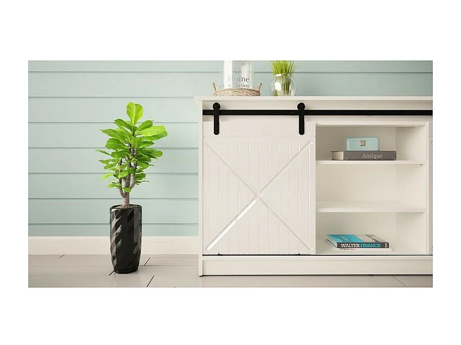 Buffet design blanc portes coulissantes 160 cm Hexa