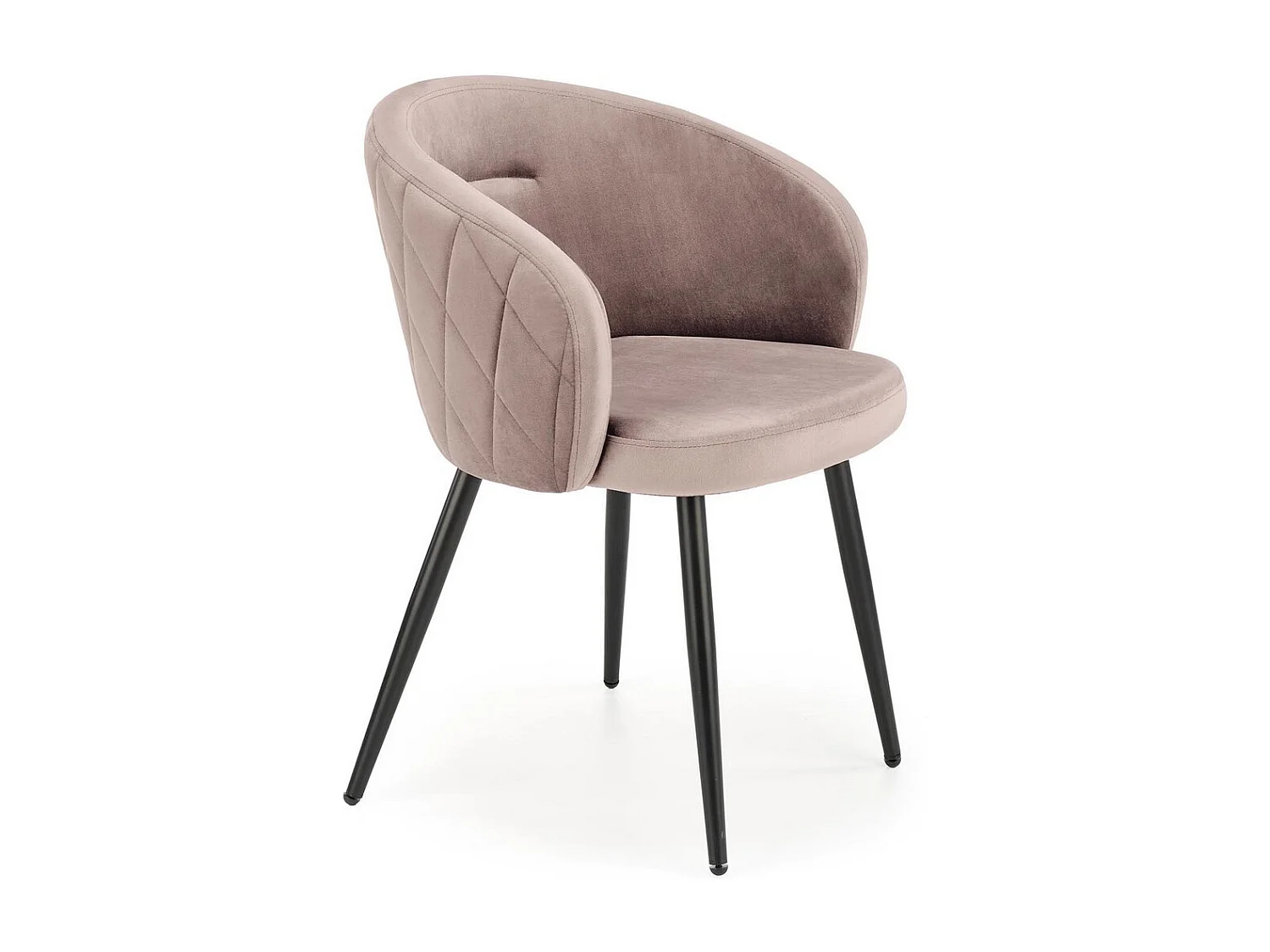 Silla Erika de terciopelo beige con respaldo redondeado y patas de metal negro