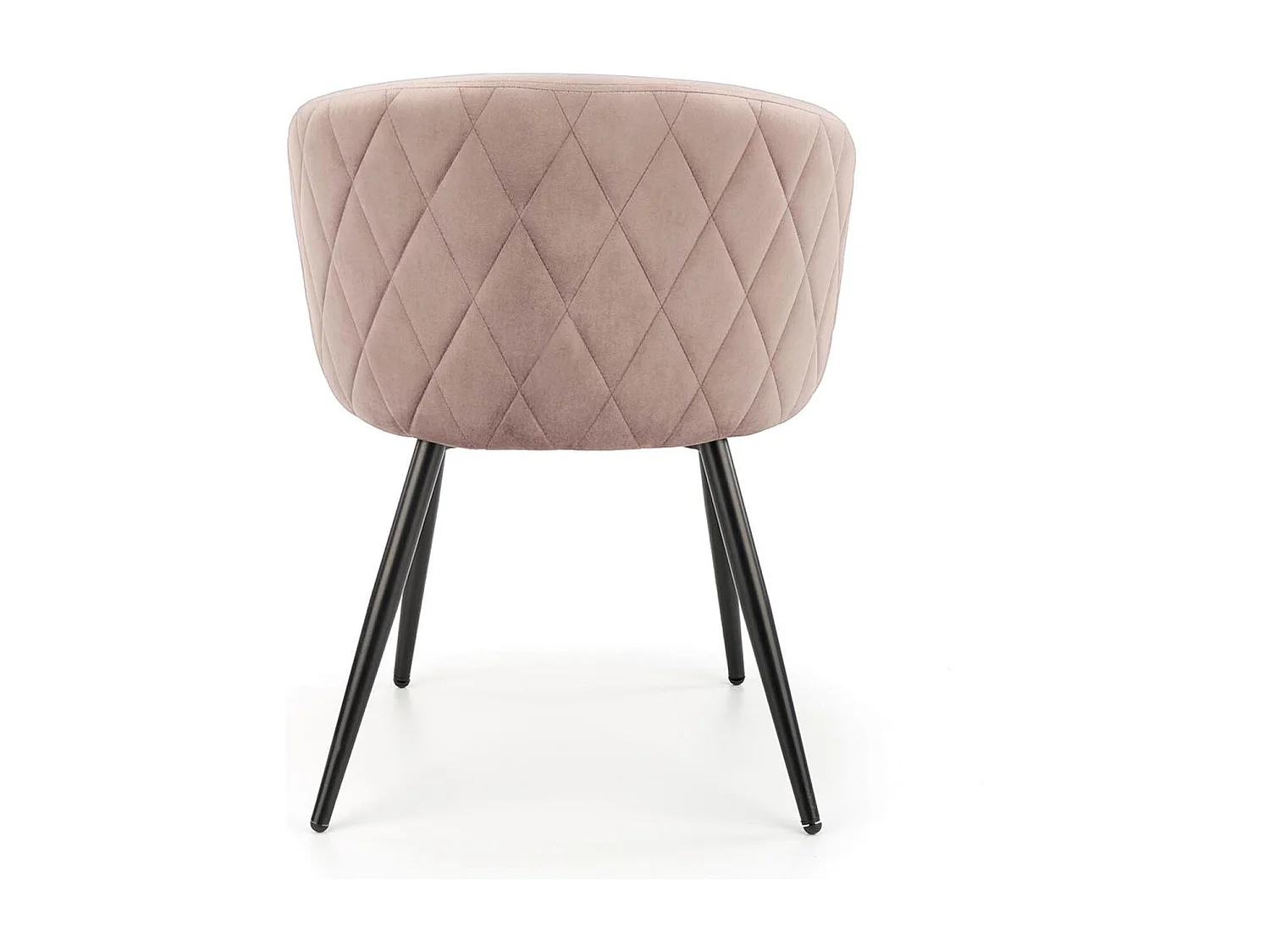 Silla Erika de terciopelo beige con respaldo redondeado y patas de metal negro