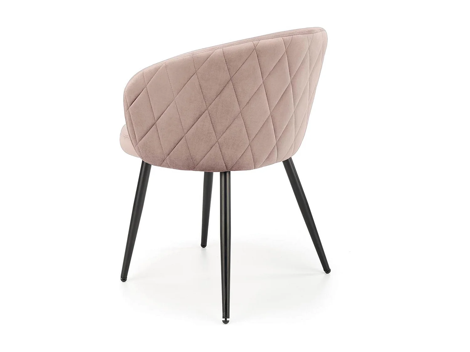 Silla Erika de terciopelo beige con respaldo redondeado y patas de metal negro