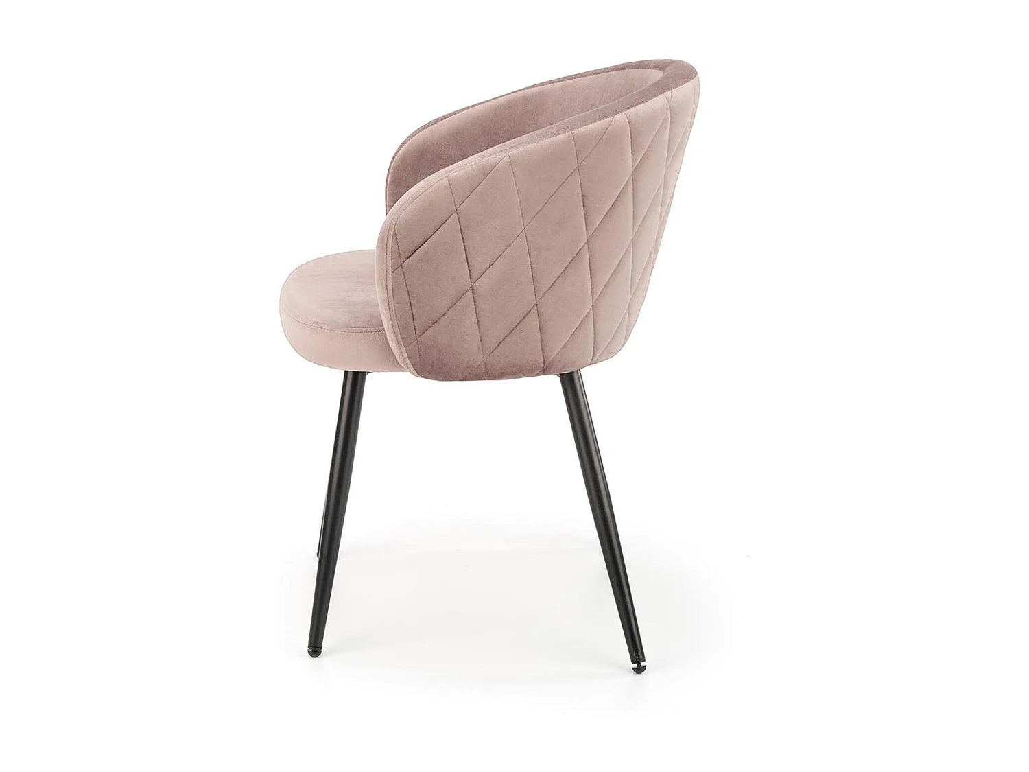 Silla Erika de terciopelo beige con respaldo redondeado y patas de metal negro