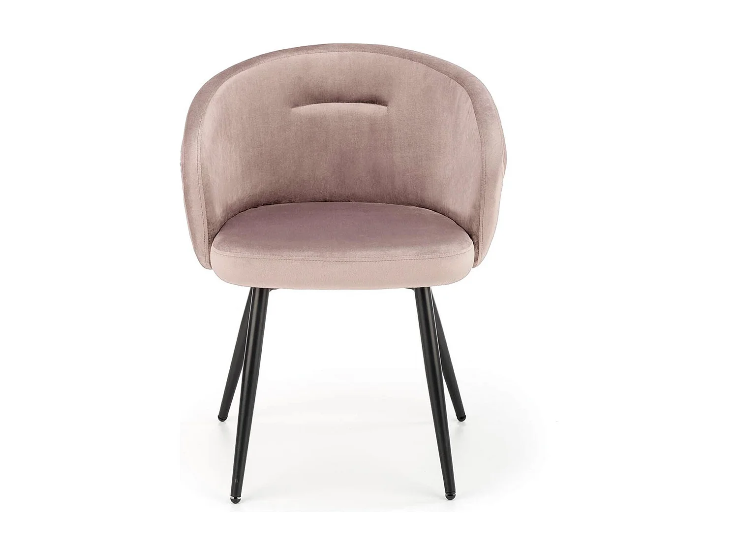 Silla Erika de terciopelo beige con respaldo redondeado y patas de metal negro