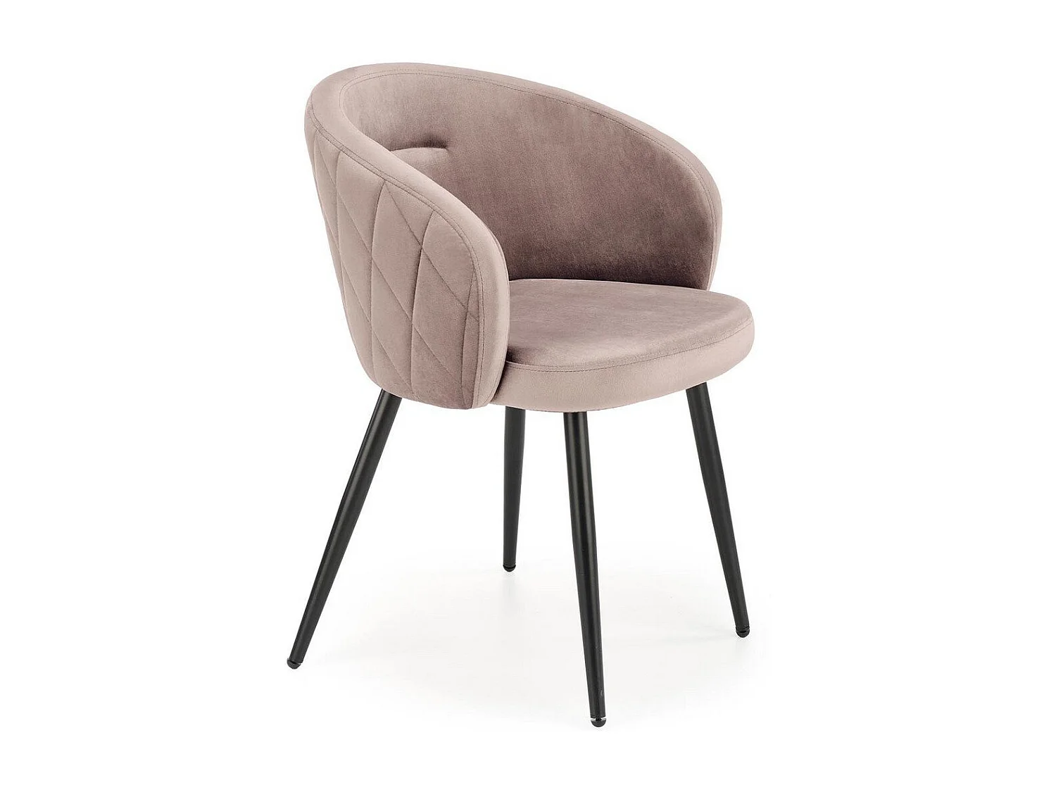 Chaise en velours beige avec dossier arrondi et pieds en métal noir Erika