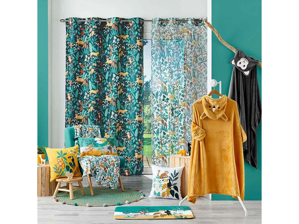 Tapis Enfant Imprimé "Jungle Story" 45x75cm Vert