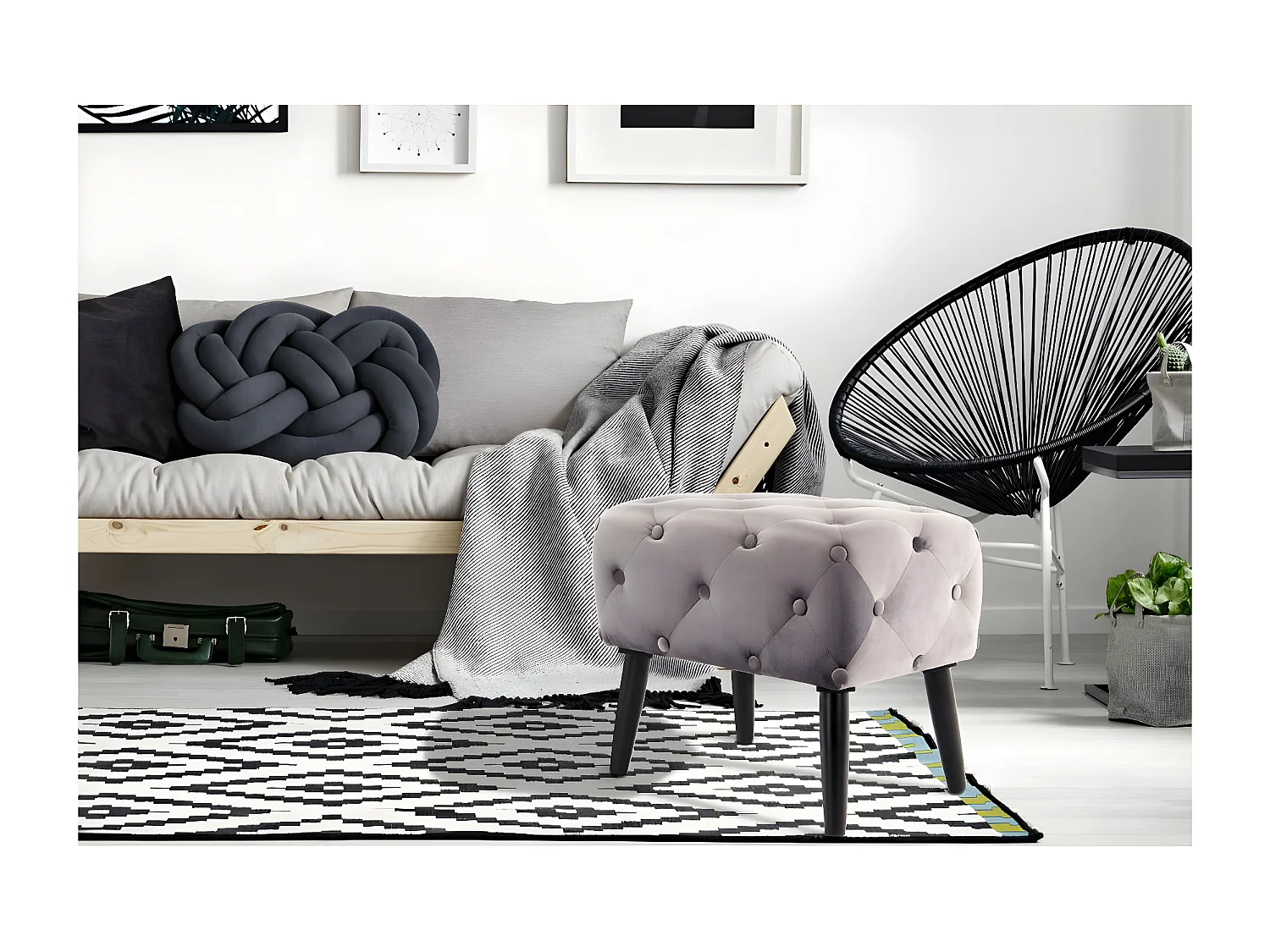 Tabouret en Velours "Piano" 60cm Gris