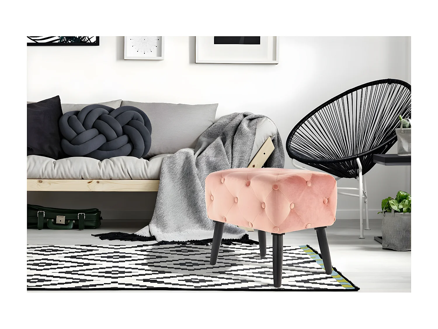 Tabouret en Velours "Piano" 60cm Rose