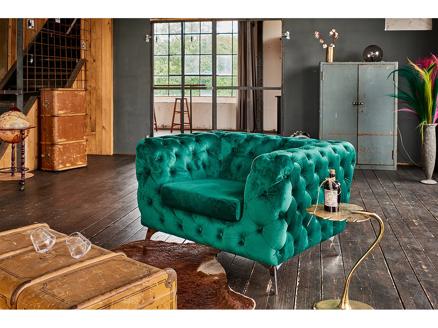 Poltrona Chesterfield - verde velluto - NARLA