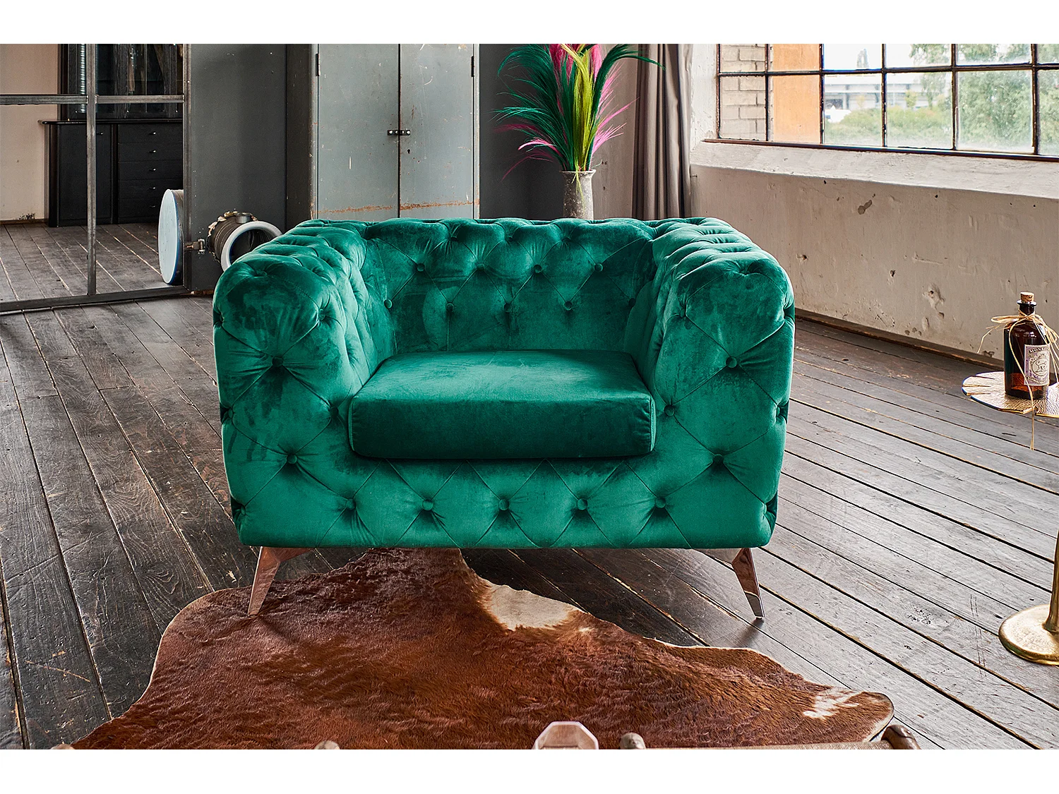 Poltrona Chesterfield - verde velluto - NARLA