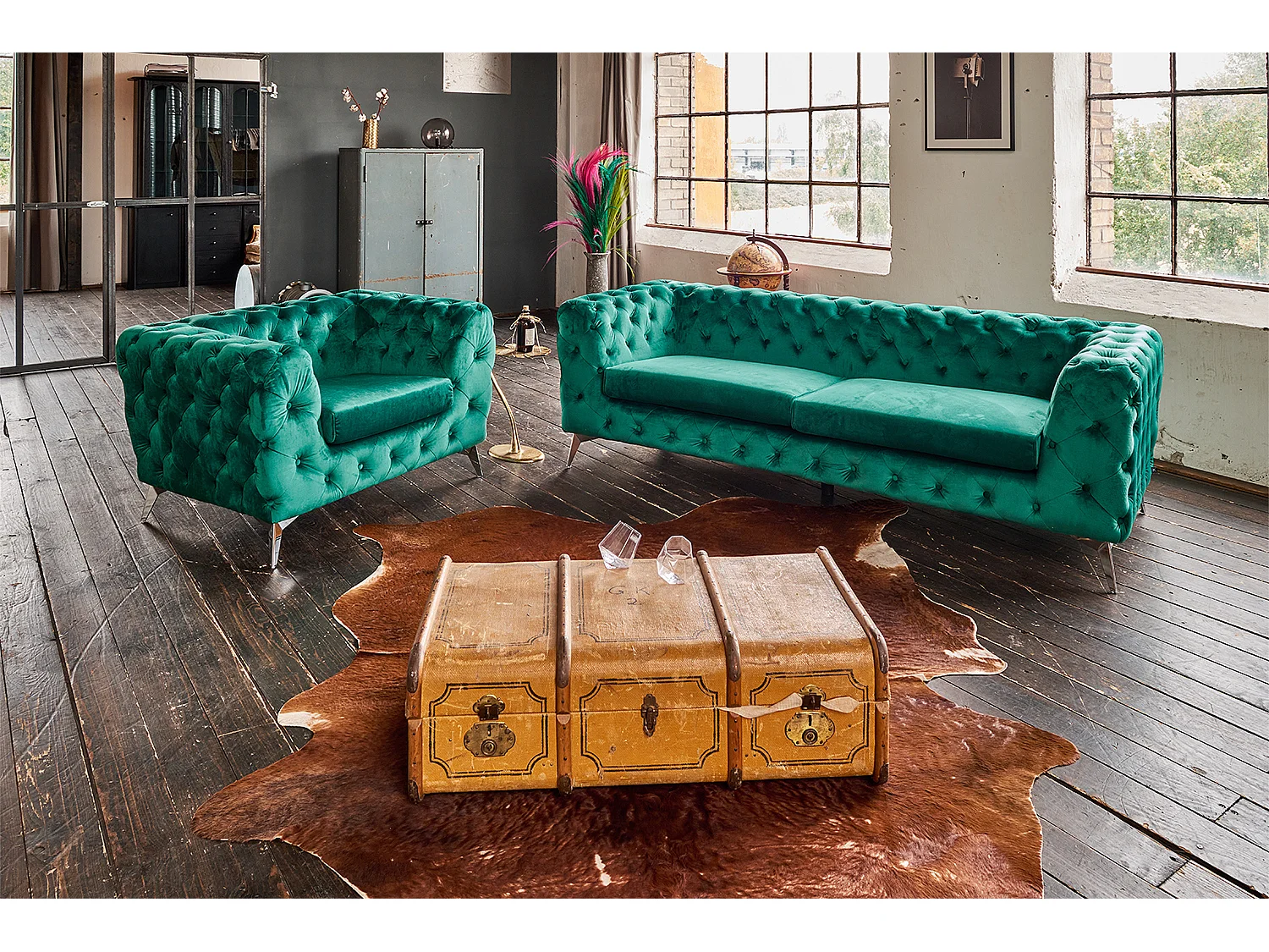 Poltrona Chesterfield - verde velluto - NARLA