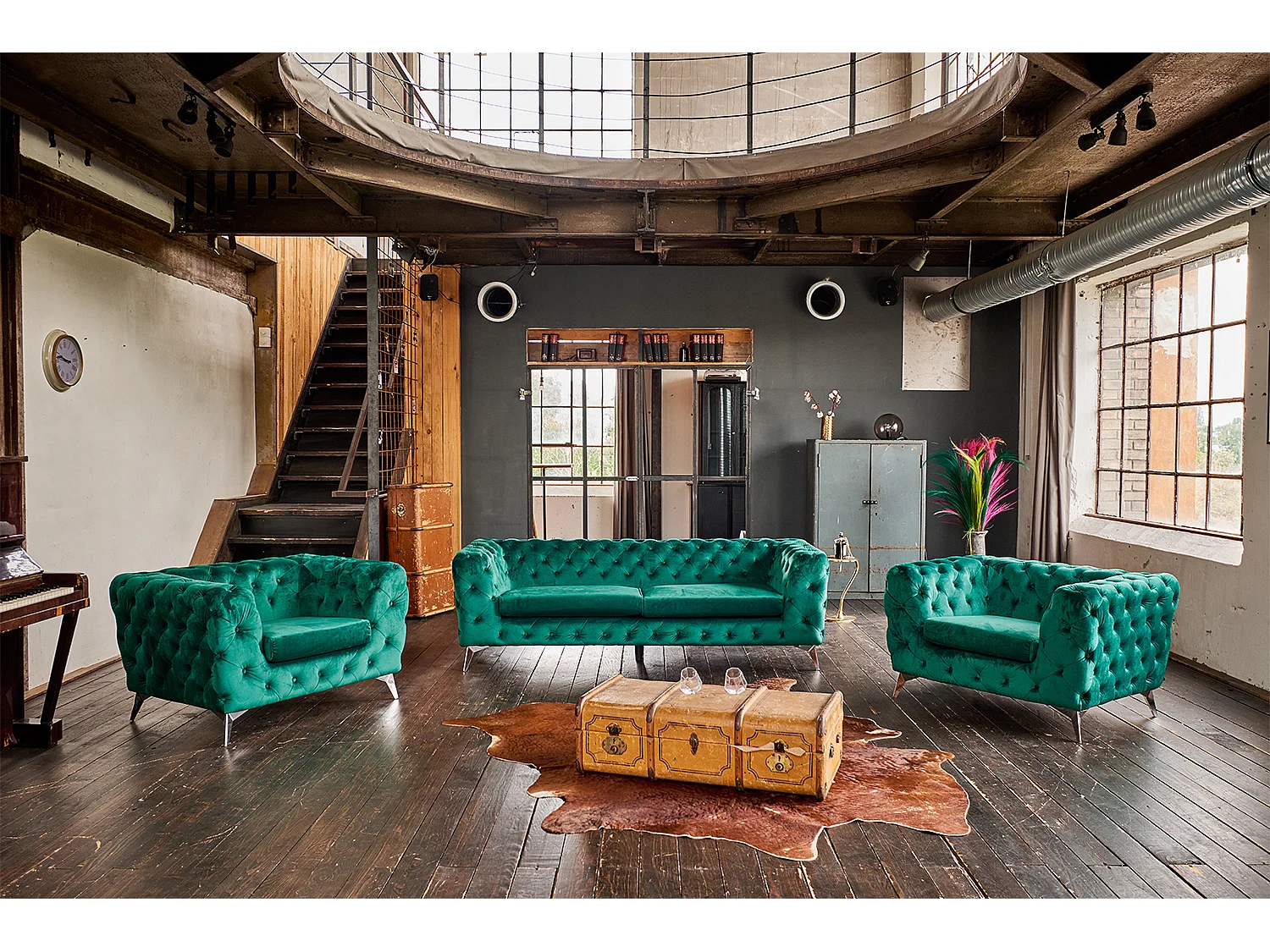 Poltrona Chesterfield - verde velluto - NARLA