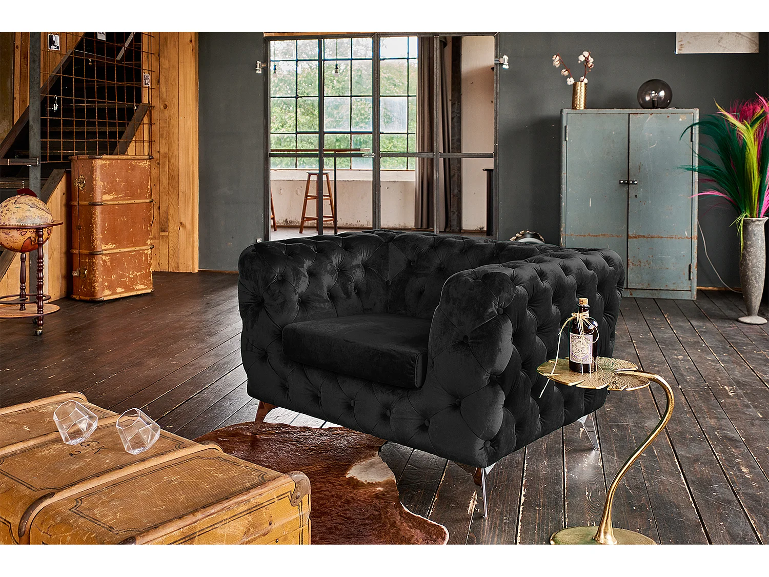 Chesterfield fauteuil - Zwart Fluweel - NARLA