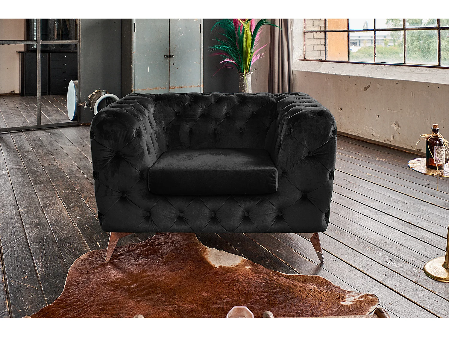 Chesterfield fauteuil - Zwart Fluweel - NARLA