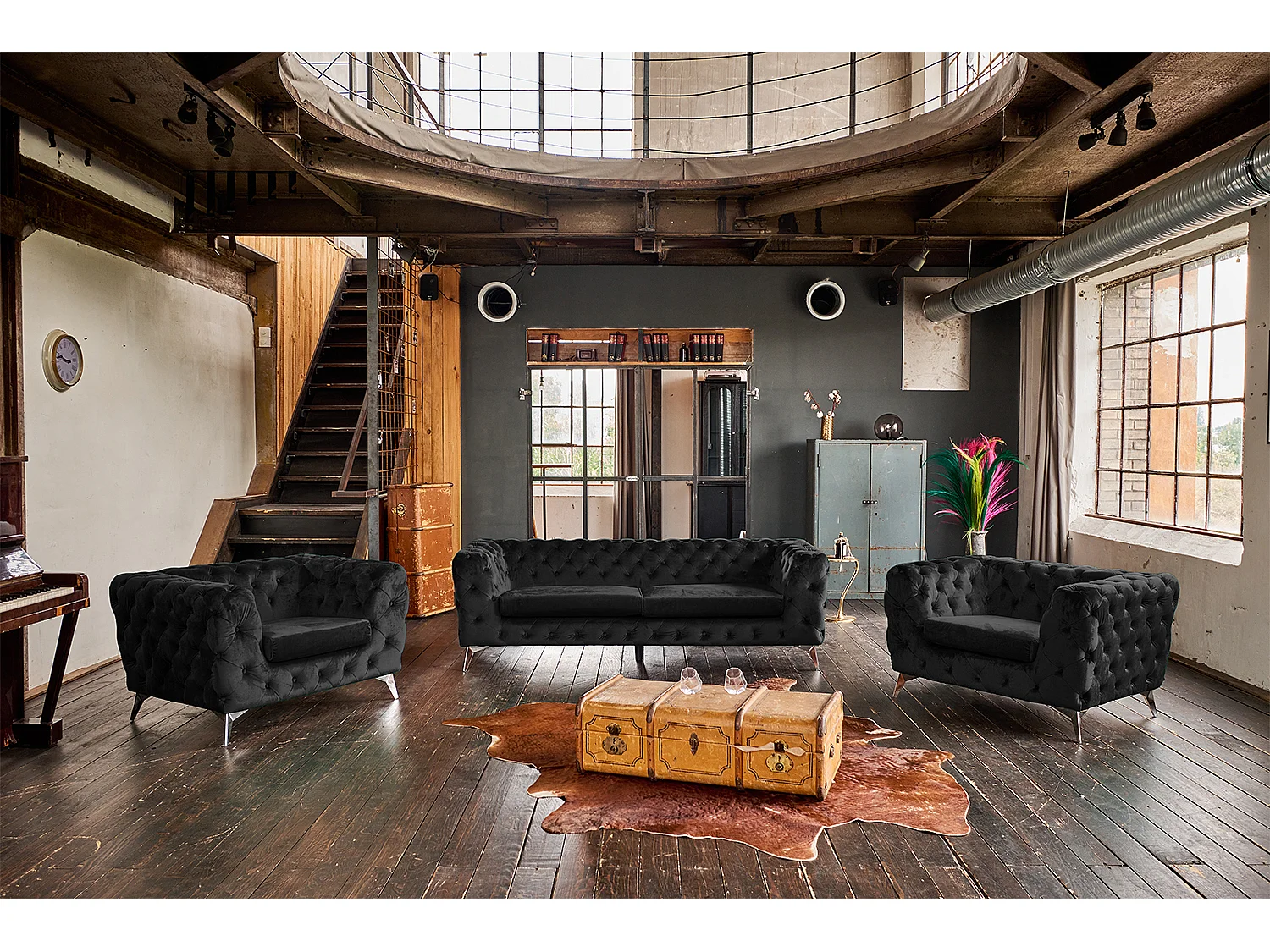 Chesterfield fauteuil - Zwart Fluweel - NARLA