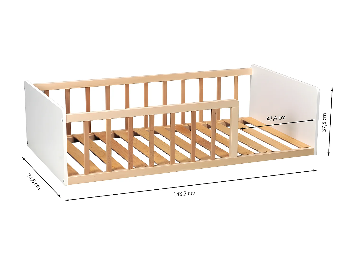 LIT 70x140 PILOU avec sommier / Blanc et Naturel