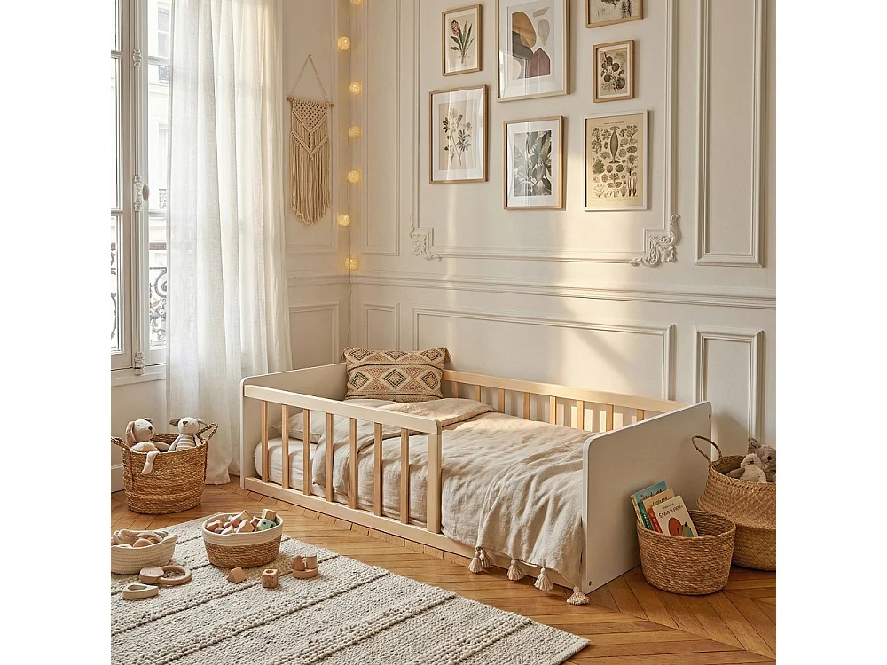 LIT 70x140 PILOU avec sommier / Blanc et Naturel