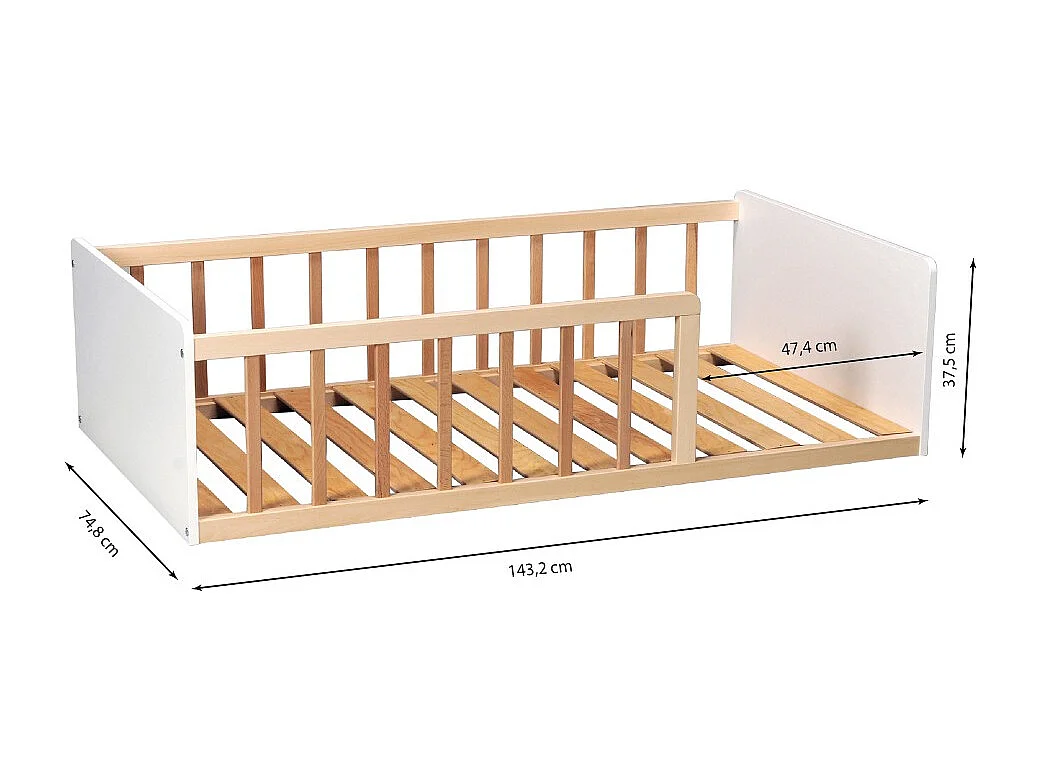 LIT 70x140 PILOU avec sommier / Blanc et Naturel