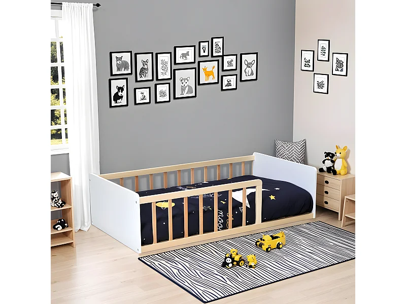 LIT 70x140 PILOU avec sommier / Blanc et Naturel