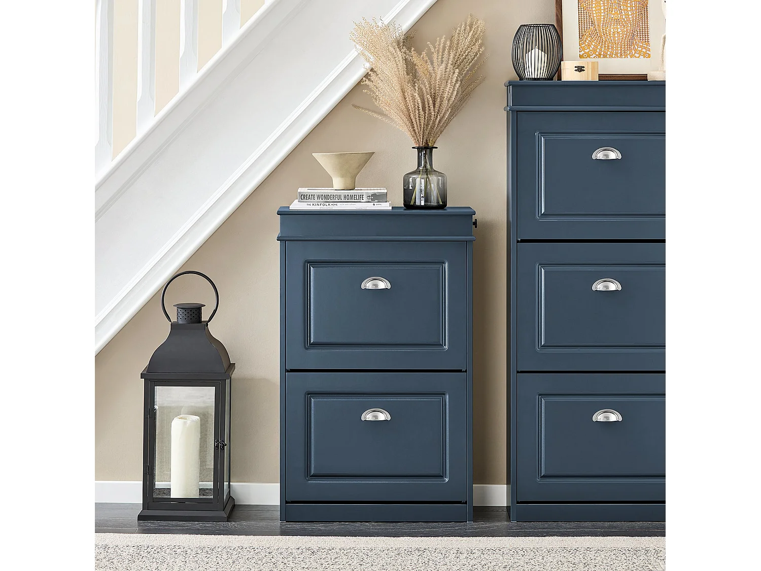 SoBuy FSR78-B Meuble Chaussure, Meuble d'Entrée, Meuble de Rangement à Chaussures Armoire, avec 2 Abattants, 1 Tiroir et 1Crochet