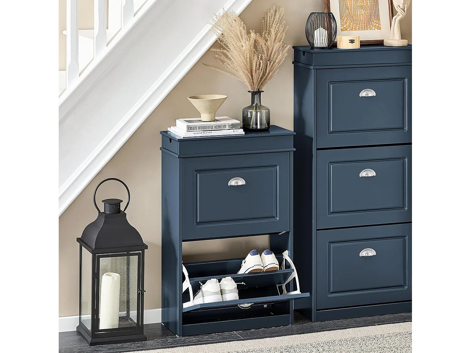 SoBuy FSR78-B Meuble Chaussure, Meuble d'Entrée, Meuble de Rangement à Chaussures Armoire, avec 2 Abattants, 1 Tiroir et 1Crochet