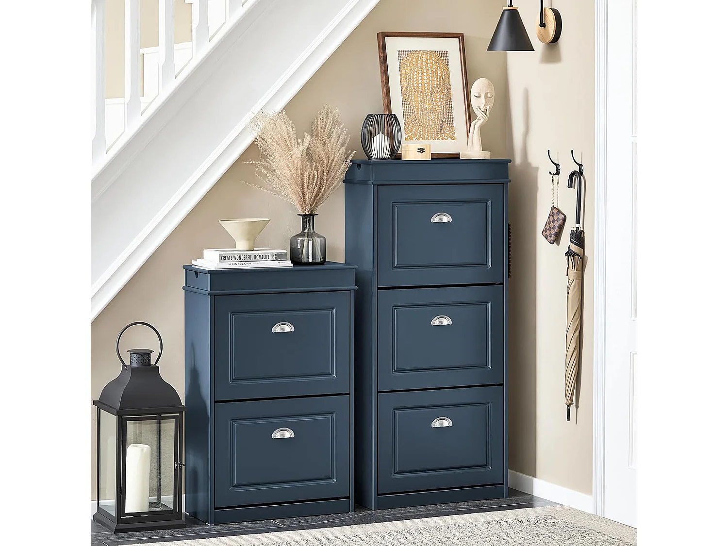 SoBuy FSR94-B Meuble Chaussure, Meuble d'Entrée, Meuble de Rangement à Chaussures Armoire, avec 3 Abattants, 1 Tiroir et 1Crochet | Prévente