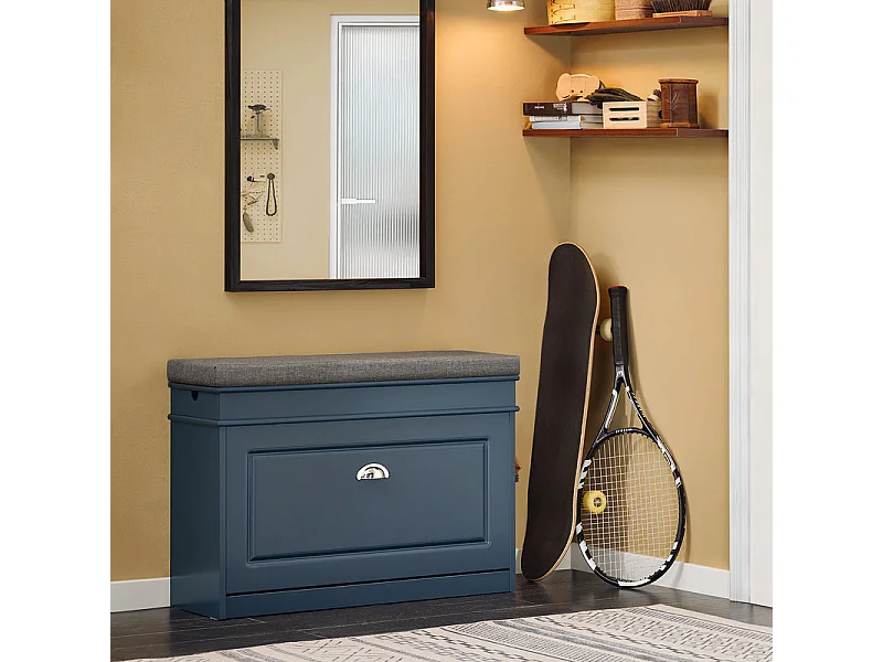 SoBuy FSR82-L-B Banc Chaussures avec 1 Abattants, 1 Coussin, 1 Tiroir et 1 Crochet