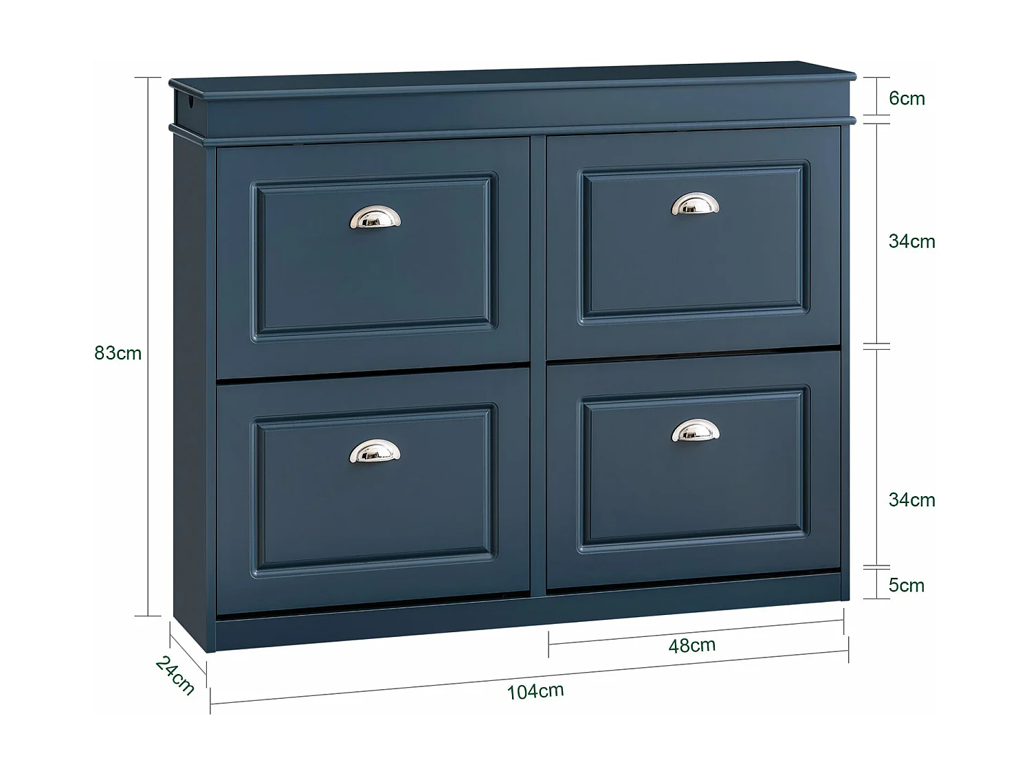 SoBuy Schoenenkast, schoenenopberger, entreekast, schoenenopbergkast, schoenenladekast met 4 kleppen, 1 lade en 1 haak, L104xD24xH83 cm, Blauw, FSR79-B
