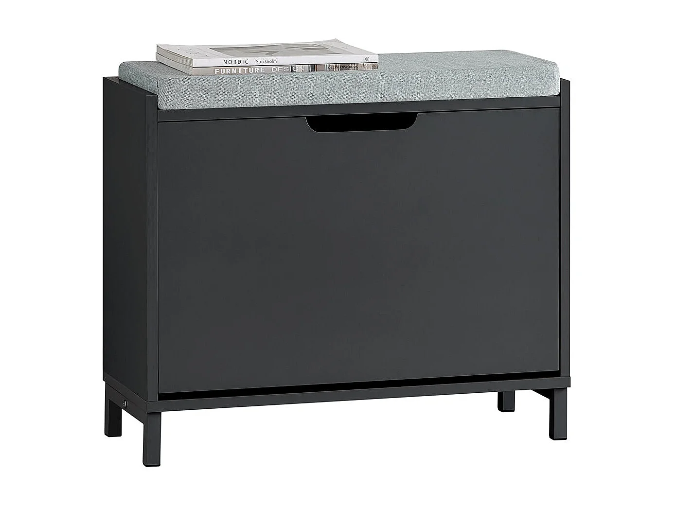 SoBuy Banc Chaussures, Rangement pour Chaussures, Armoire à Chaussures, Meuble d'entrée, Coffre avec 1 Abattants et 1 Coussin, Noir, L60xP24xH52 cm, FSR151-K-SCH