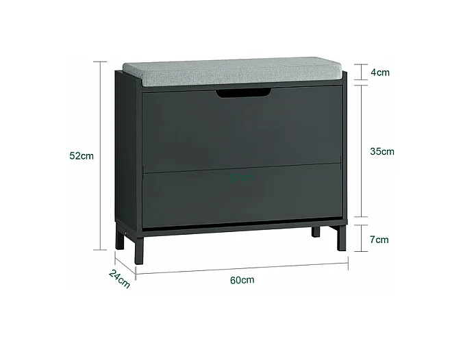 SoBuy Banc Chaussures, Rangement pour Chaussures, Armoire à Chaussures, Meuble d'entrée, Coffre avec 1 Abattants et 1 Coussin, Noir, L60xP24xH52 cm, FSR151-K-SCH