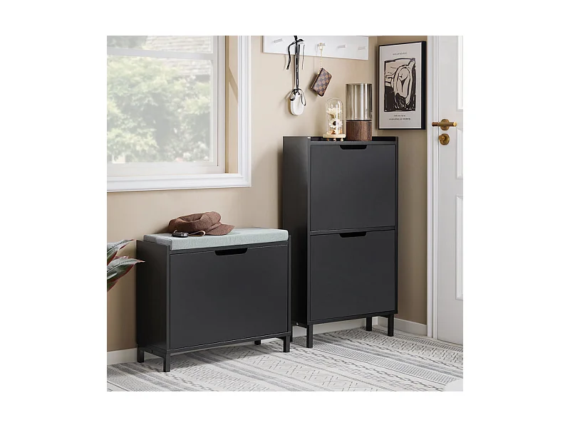 SoBuy Banc Chaussures, Rangement pour Chaussures, Armoire à Chaussures, Meuble d'entrée, Coffre avec 1 Abattants et 1 Coussin, Noir, L60xP24xH52 cm, FSR151-K-SCH