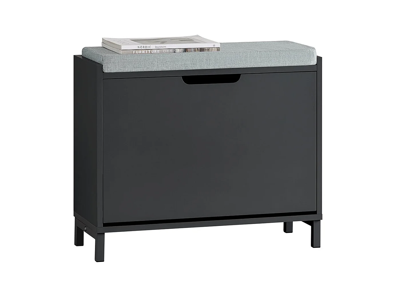 SoBuy Schoenenbank, schoenenopberger, schoenenkast, gangmeubel, kist met 1 klep en 1 kussen, zwart, L60xD24xH52 cm, FSR151-K-SCH