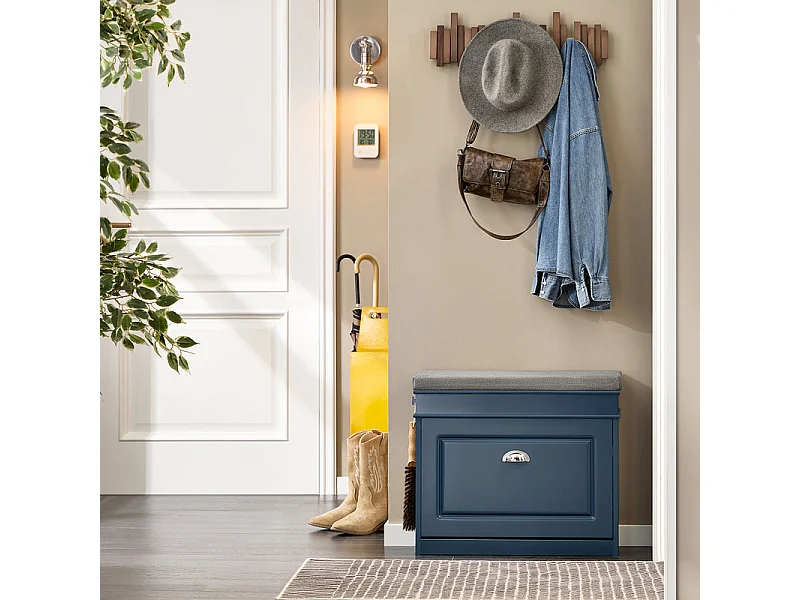 SoBuy FSR82-K-B Banc Chaussures, Armoire à Chaussures, Meuble d'entrée avec 1 Abattants, 1 Coussin, 1 Tiroir et 1Crochet