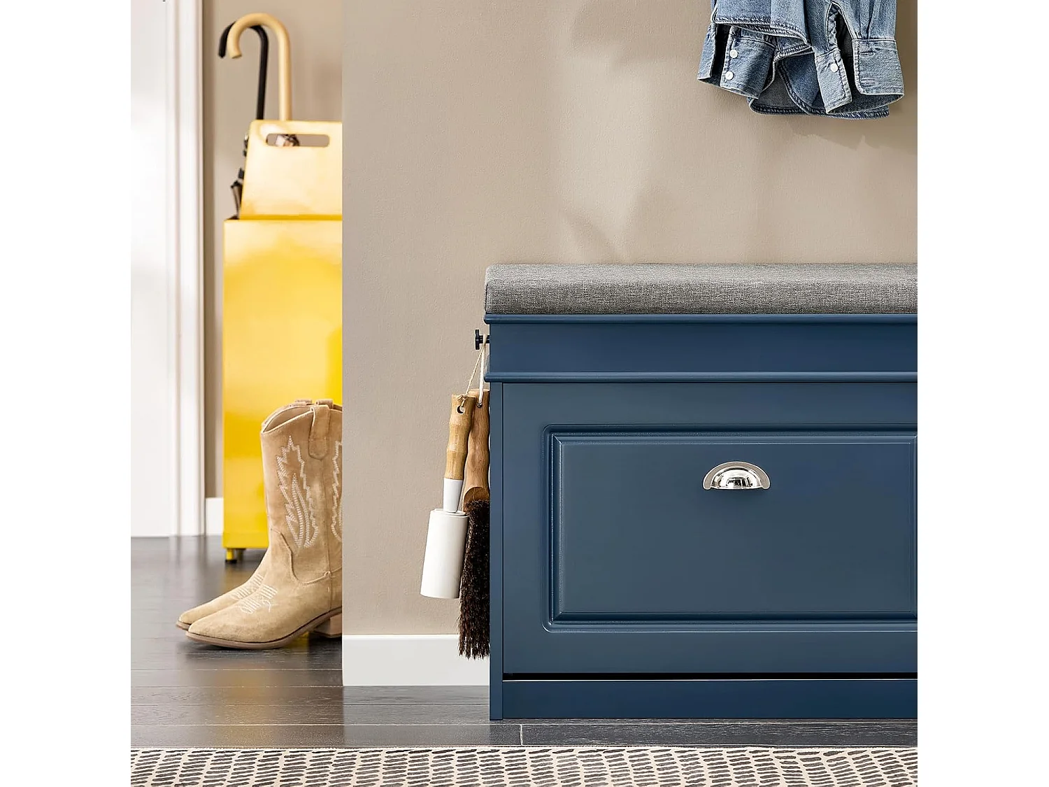 SoBuy FSR82-K-B Banc Chaussures, Armoire à Chaussures, Meuble d'entrée avec 1 Abattants, 1 Coussin, 1 Tiroir et 1Crochet