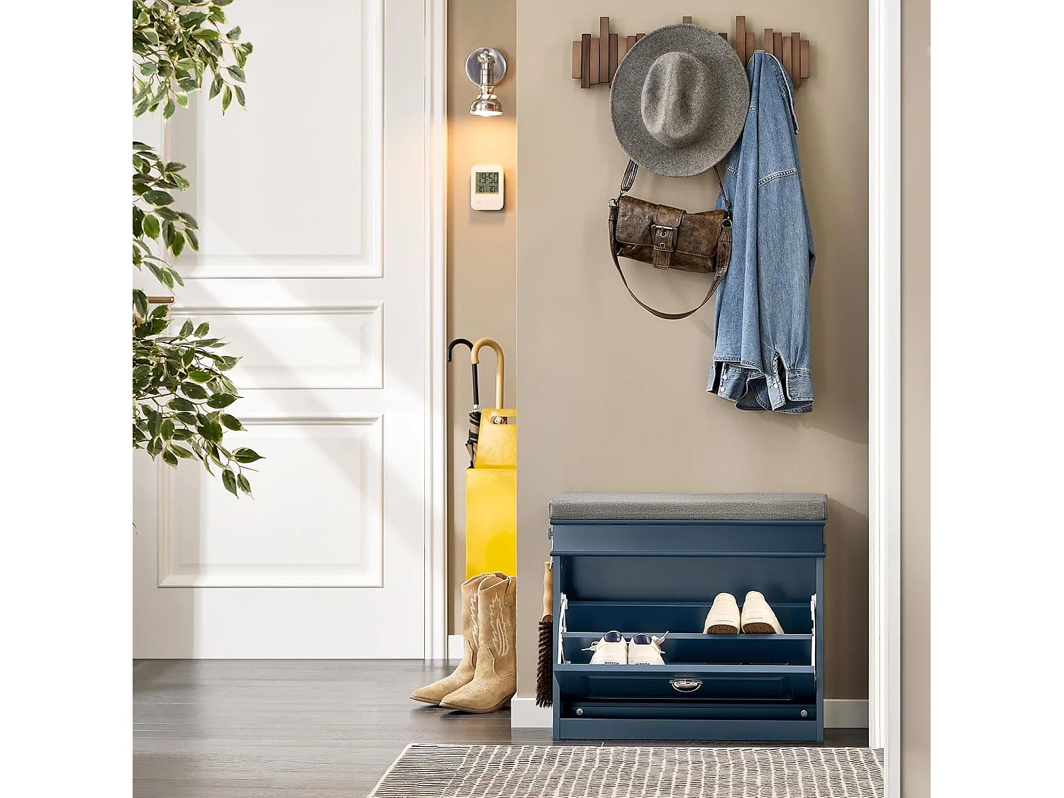 SoBuy FSR82-K-B Banc Chaussures, Armoire à Chaussures, Meuble d'entrée avec 1 Abattants, 1 Coussin, 1 Tiroir et 1Crochet