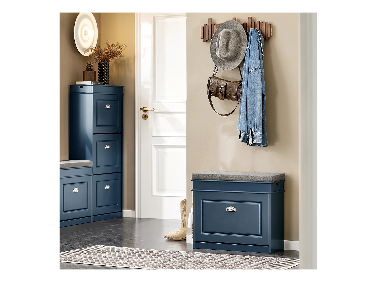 SoBuy FSR82-K-B Banc Chaussures, Armoire à Chaussures, Meuble d'entrée avec 1 Abattants, 1 Coussin, 1 Tiroir et 1Crochet