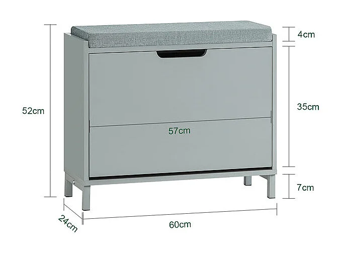 SoBuy Banc Chaussures, Rangement pour Chaussures, Armoire à Chaussures, Meuble d'entrée, Coffre avec 1 Abattants et 1 Coussin, Gris, L60xP24xH52 cm, FSR151-K-HG