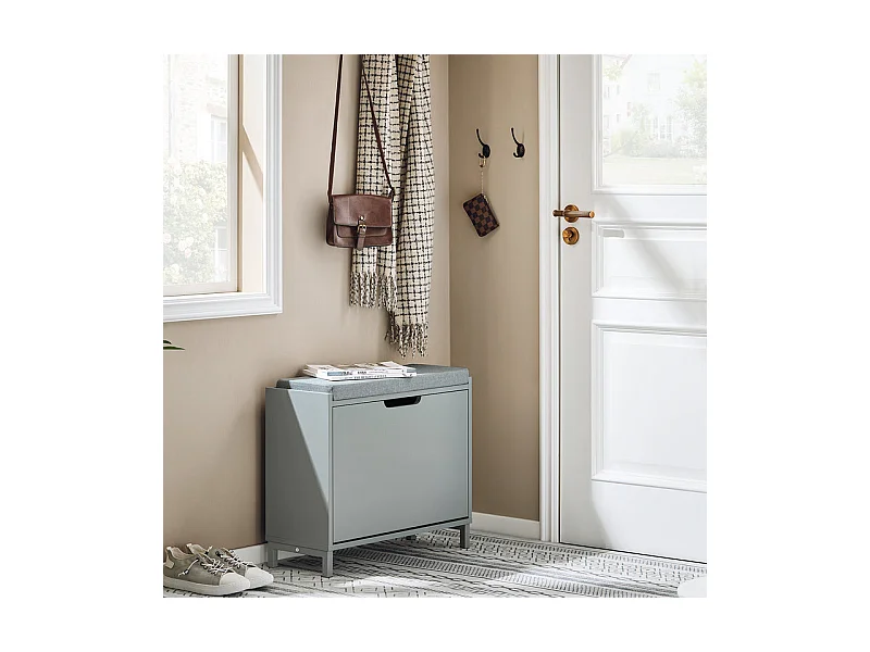 SoBuy Banc Chaussures, Rangement pour Chaussures, Armoire à Chaussures, Meuble d'entrée, Coffre avec 1 Abattants et 1 Coussin, Gris, L60xP24xH52 cm, FSR151-K-HG