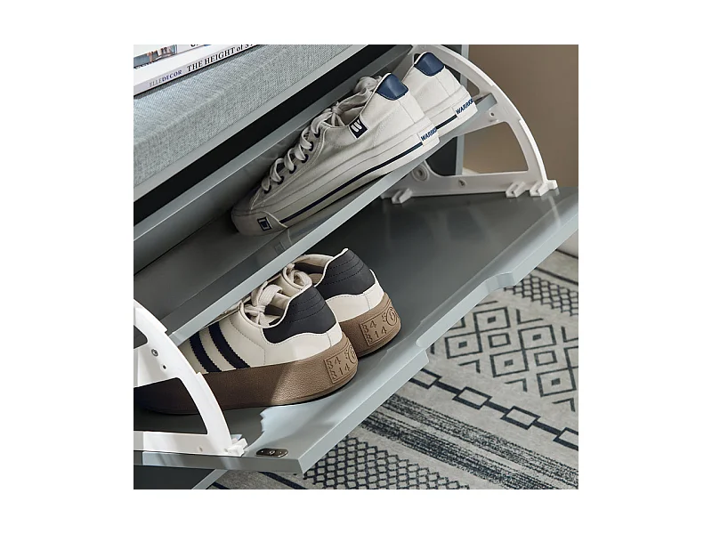 SoBuy Banc Chaussures, Rangement pour Chaussures, Armoire à Chaussures, Meuble d'entrée, Coffre avec 1 Abattants et 1 Coussin, Gris, L60xP24xH52 cm, FSR151-K-HG