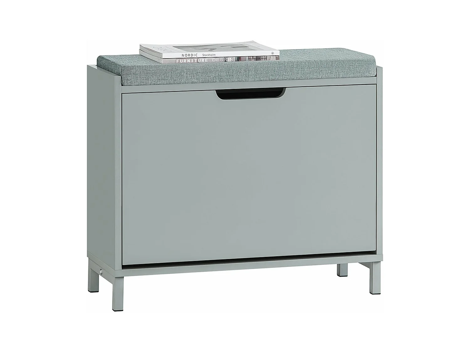 SoBuy Banc Chaussures, Rangement pour Chaussures, Armoire à Chaussures, Meuble d'entrée, Coffre avec 1 Abattants et 1 Coussin, Gris, L60xP24xH52 cm, FSR151-K-HG