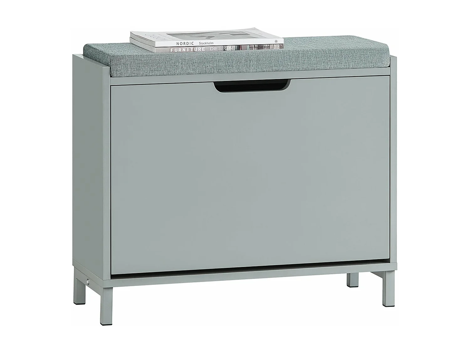 SoBuy Banc Chaussures, Rangement pour Chaussures, Armoire à Chaussures, Meuble d'entrée, Coffre avec 1 Abattants et 1 Coussin, Gris, L60xP24xH52 cm, FSR151-K-HG