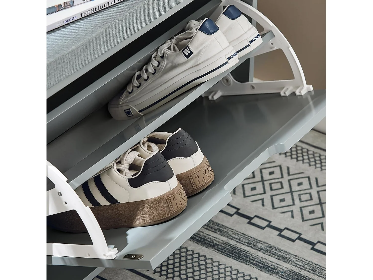 SoBuy Banc Chaussures, Rangement pour Chaussures, Armoire à Chaussures, Meuble d'entrée, Coffre avec 1 Abattants et 1 Coussin, Gris, L60xP24xH52 cm, FSR151-K-HG