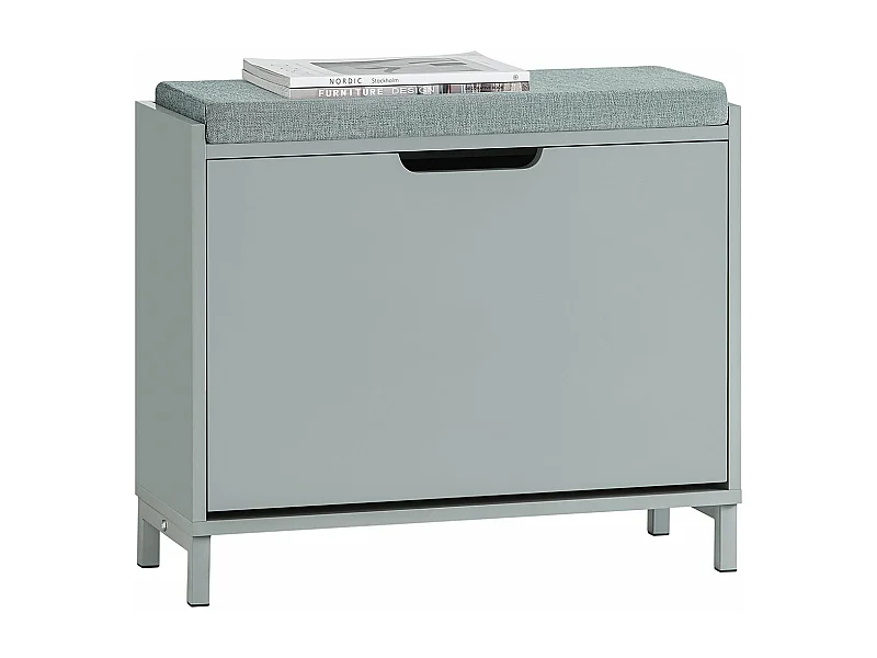 SoBuy Banc Chaussures, Rangement pour Chaussures, Armoire à Chaussures, Meuble d'entrée, Coffre avec 1 Abattants et 1 Coussin, Gris, L60xP24xH52 cm, FSR151-K-HG