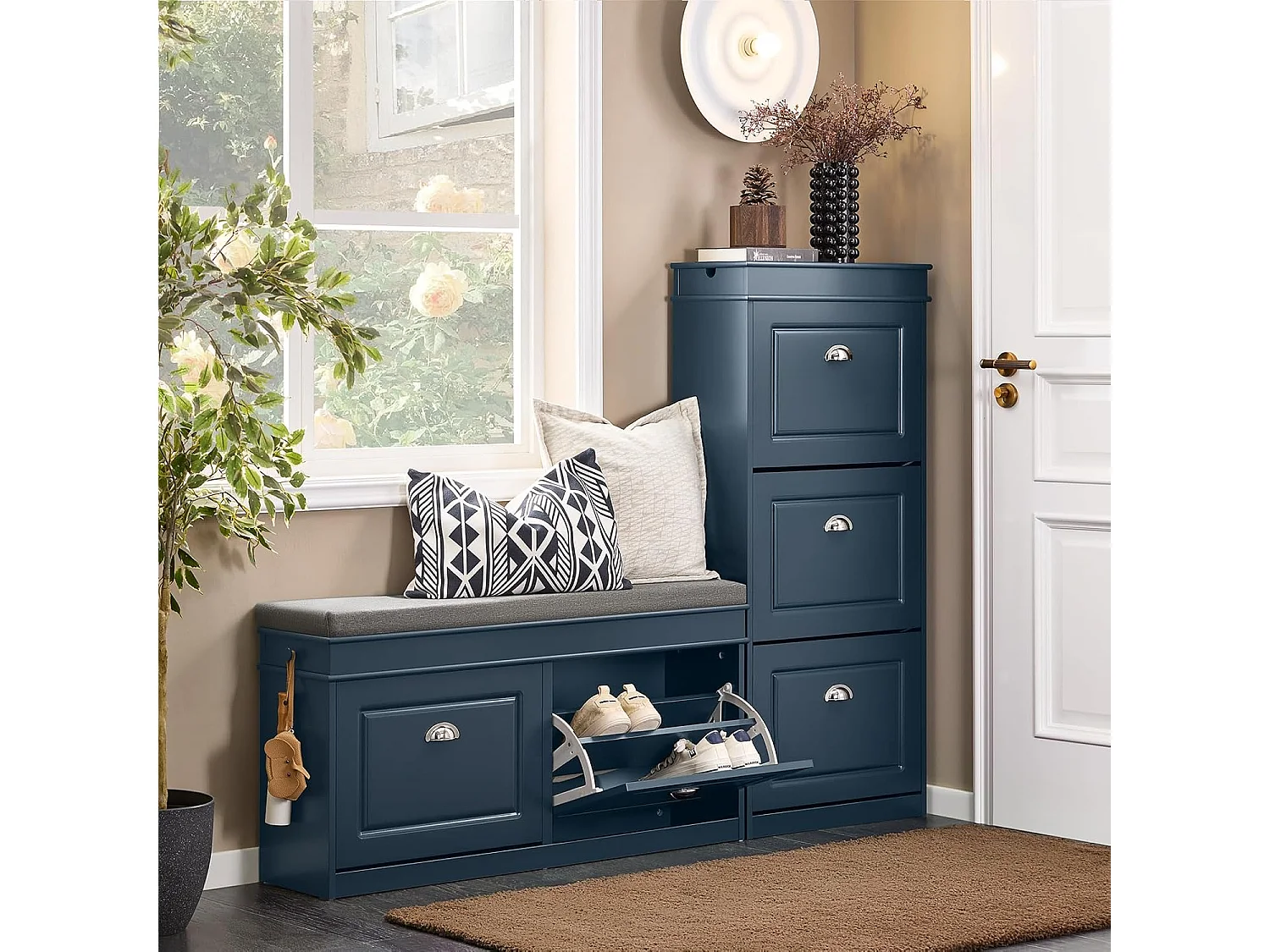 SoBuy Armário de sapatos com prateleira, banco, Banco com sapateira FSR64-B